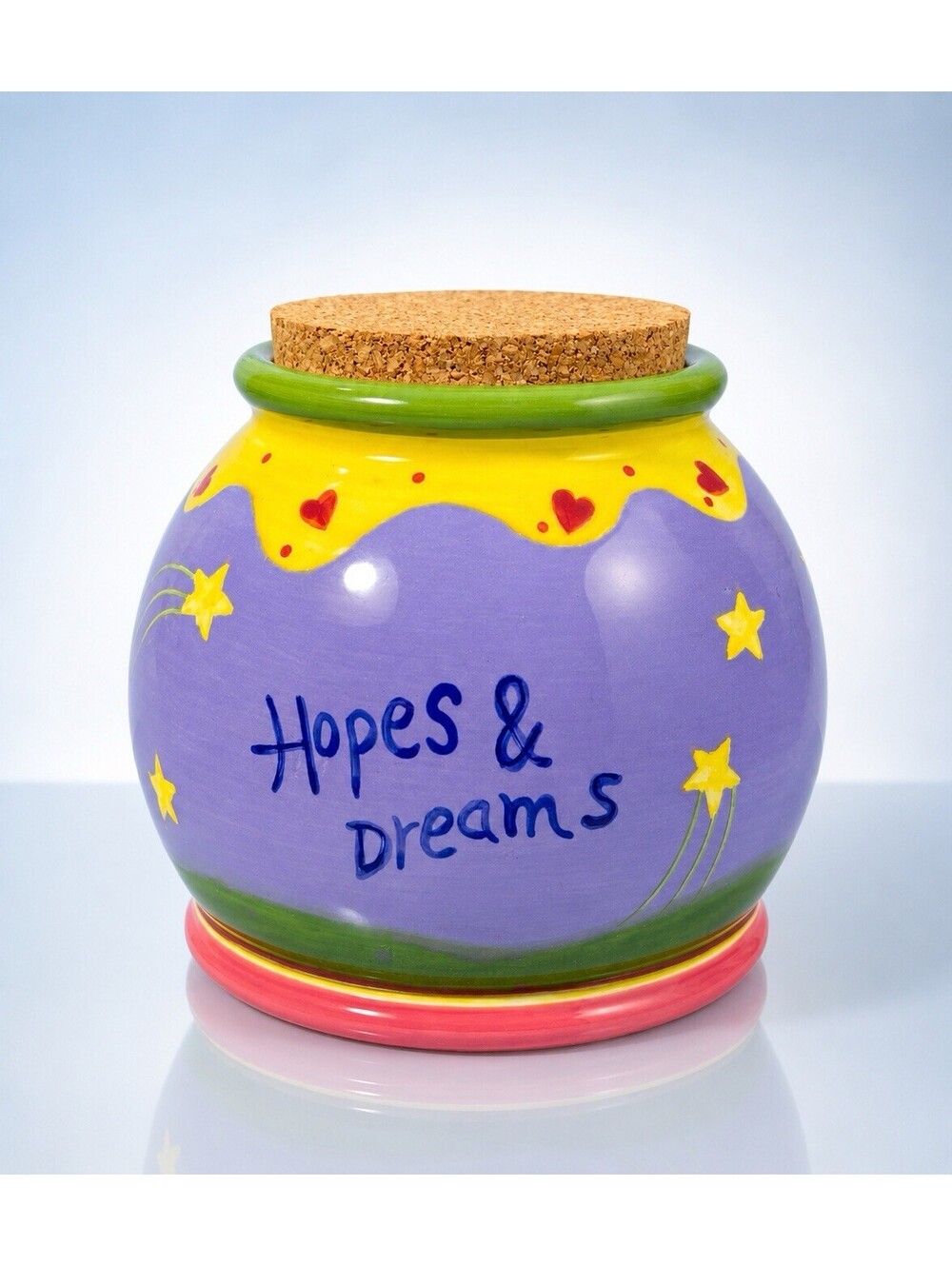 Nantucket Pottery 1990s Hopes & Dreams Ceramic Cork Lid Keepsake Fund Jar 4.5x5”